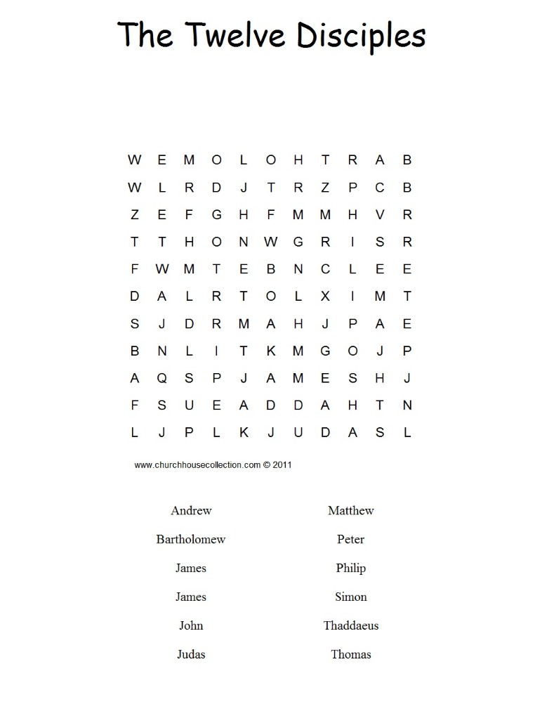 Twelve Disciples Word Search Puzzle